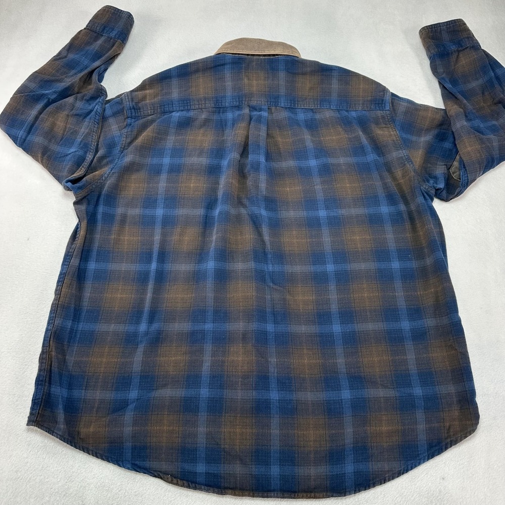 Cabela's Shirt Mens XL Blue Plaid Flannel Button Up Elbow Patches Workwear - Picture 7 of 10